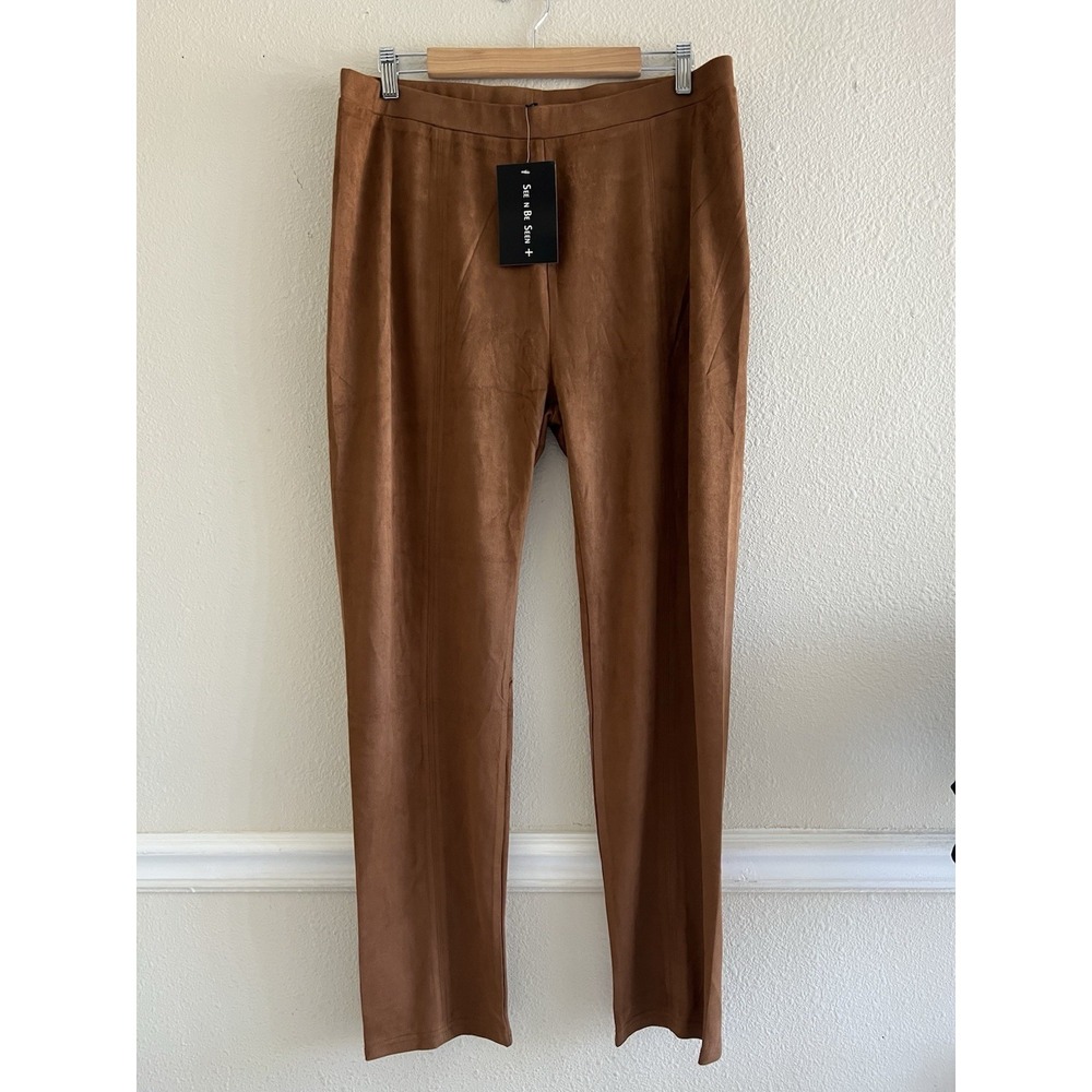 See N Be Seen Faux Suede Pants Womens 2X Brown Pull On Straight Leg Soft Casual